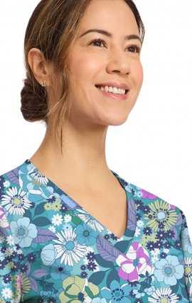 CK856 V-Neck 2 Pocket Print Top by Cherokee - Vintage Garden