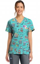 CK856 V-Neck 2 Pocket Print Top by Cherokee - Vintage Boardwalk