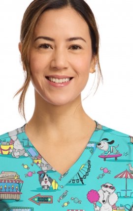 CK856 V-Neck 2 Pocket Print Top by Cherokee - Vintage Boardwalk