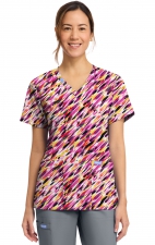 CK856 V-Neck 2 Pocket Print Top by Cherokee - Watercolor Marks
