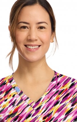 CK856 V-Neck 2 Pocket Print Top by Cherokee - Watercolor Marks