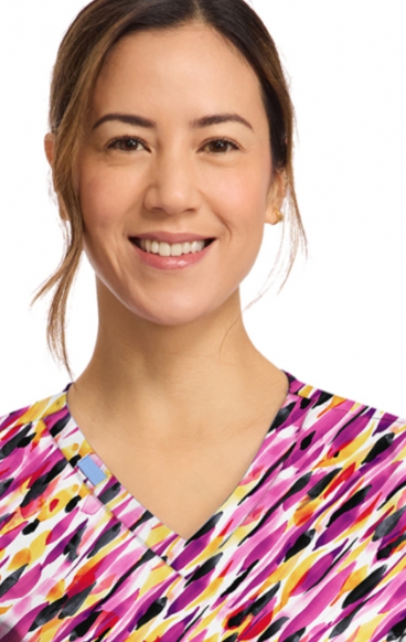 CK856 V-Neck 2 Pocket Print Top by Cherokee - Watercolor Marks CK856 V-Neck 2 Pocket Print Top by Cherokee - Watercolor Marks