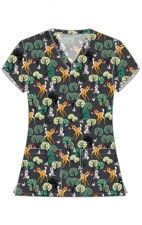 TF796 Tooniforms 2 Pocket V-Neck Print Top by Cherokee - Forest Royalty
