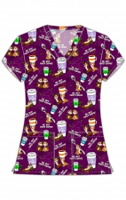 TF796 Tooniforms 2 Pocket V-Neck Print Top by Cherokee - But Coffee First
