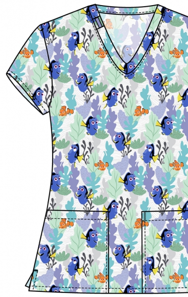 TF796 Tooniforms 2 Pocket V-Neck Print Top by Cherokee - Nemo And Dory TF796 Tooniforms 2 Pocket V-Neck Print Top by Cherokee - Nemo And Dory