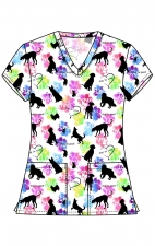 TF796 Tooniforms 2 Pocket V-Neck Print Top by Cherokee - Dog Is Love