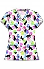 TF796 Tooniforms 2 Pocket V-Neck Print Top by Cherokee - Dog Is Love