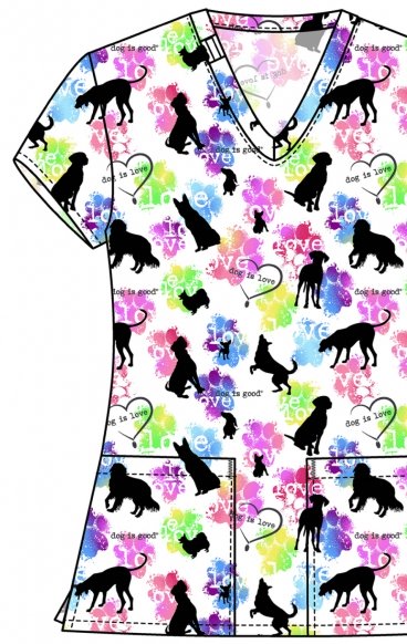 TF796 Tooniforms 2 Pocket V-Neck Print Top by Cherokee - Dog Is Love TF796 Tooniforms 2 Pocket V-Neck Print Top by Cherokee - Dog Is Love