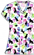 TF796 Tooniforms 2 Pocket V-Neck Print Top by Cherokee - Dog Is Love