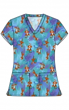 TF796 Tooniforms 2 Pocket V-Neck Print Top by Cherokee - Bouncy Brush