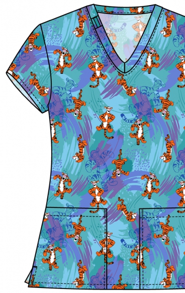 TF796 Tooniforms 2 Pocket V-Neck Print Top by Cherokee - Bouncy Brush TF796 Tooniforms 2 Pocket V-Neck Print Top by Cherokee - Bouncy Brush