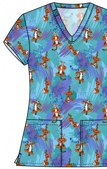TF796 Tooniforms Haut Imprimé à Col en V avec 2 Poches par Cherokee - Bouncy Brush TF796 Tooniforms Haut Imprimé à Col en V avec 2 Poches par Cherokee - Bouncy Brush