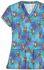 TF796 Tooniforms 2 Pocket V-Neck Print Top by Cherokee - Bouncy Brush