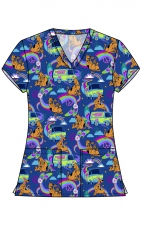 TF796 Tooniforms 2 Pocket V-Neck Print Top by Cherokee - Scooby-Doo Mystery