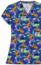 TF796 Tooniforms 2 Pocket V-Neck Print Top by Cherokee - Scooby-Doo Mystery