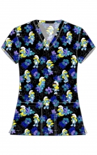 TF796 Tooniforms 2 Pocket V-Neck Print Top by Cherokee - Being Smurfette