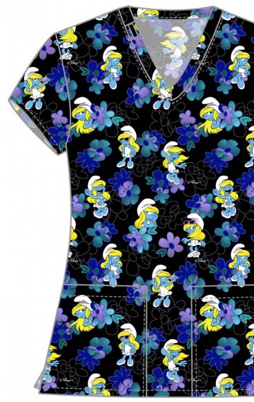 TF796 Tooniforms 2 Pocket V-Neck Print Top by Cherokee - Being Smurfette TF796 Tooniforms 2 Pocket V-Neck Print Top by Cherokee - Being Smurfette