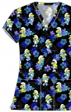 TF796 Tooniforms 2 Pocket V-Neck Print Top by Cherokee - Being Smurfette
