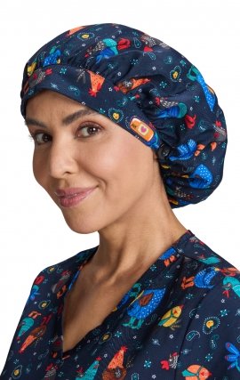 A174PR koi Essentials Bouffant Print Scrub Cap - Chicken Cowboy