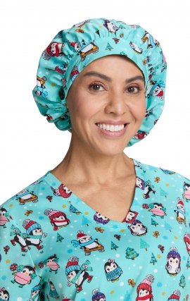 A174PR koi Essentials Bouffant Print Scrub Cap - Penguins