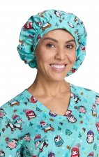 A174PR koi Essentials Bouffant Print Scrub Cap - Penguins