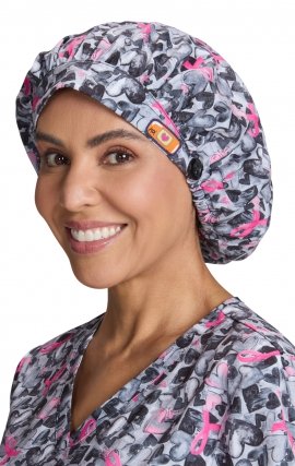 A174PRM koi Essentials Bouffant Print Scrub Cap - Ink Hearts