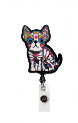 A156 koi Retractable Shaker Badge Reel - Skeleton Dog