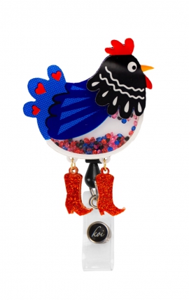 A156A koi Artist Series Retractable Shaker Badge Reel - Chicken Boots