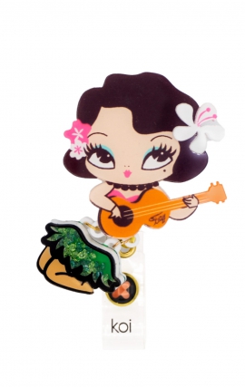 A156A koi Artist Series Retractable Shaker Badge Reel - Hula Cutie