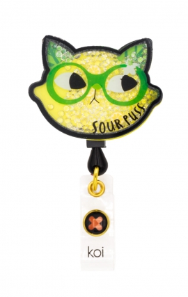 A156A koi Artist Series Retractable Shaker Badge Reel - Sour Puss