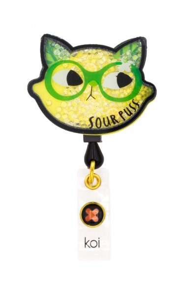 A156A koi Artist Series Retractable Shaker Badge Reel - Sour Puss