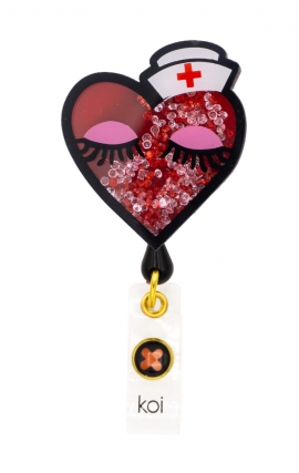 A156A koi Artist Series Retractable Shaker Badge Reel - Nurse Heart