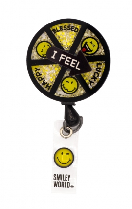 SA156 Smiley World Retractable Shaker Badge Reel by koi - Today I Feel