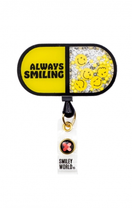 SA156 Smiley World Retractable Shaker Badge Reel by koi - Always Smiling Pill