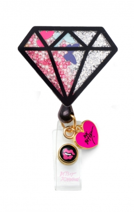 BA156 Betsey Johnson Retractable Shaker Badge Reel by koi - Diamond