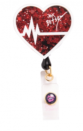 BA156 Betsey Johnson Retractable Shaker Badge Reel by koi - EKG Heart