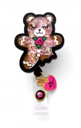 BA156 Betsey Johnson Retractable Shaker Badge Reel by koi - Gingerbread Bear