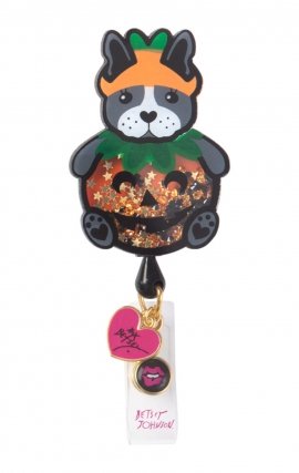 BA156 Betsey Johnson Retractable Shaker Badge Reel by koi - Pumpkin Dog