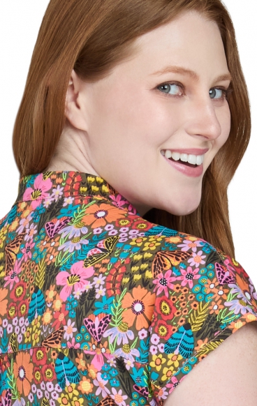 1093PRA koi Basics Artist Series Ari Split Neck Print Top - Flower Bug
