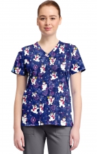 TF796 Tooniforms 2 Pocket V-Neck Print Top by Cherokee - Chilly Tiles