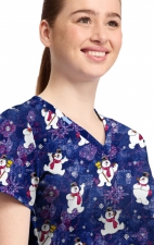 TF796 Tooniforms 2 Pocket V-Neck Print Top by Cherokee - Chilly Tiles