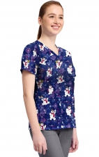 TF796 Tooniforms 2 Pocket V-Neck Print Top by Cherokee - Chilly Tiles