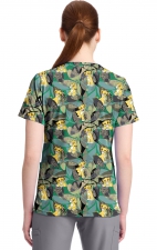 TF796 Tooniforms 2 Pocket V-Neck Print Top by Cherokee - Tropical Roar