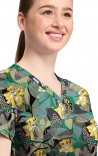 TF796 Tooniforms 2 Pocket V-Neck Print Top by Cherokee - Tropical Roar