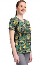TF796 Tooniforms 2 Pocket V-Neck Print Top by Cherokee - Tropical Roar