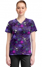 TF796 Tooniforms 2 Pocket V-Neck Print Top by Cherokee - Ghost-Like Charm