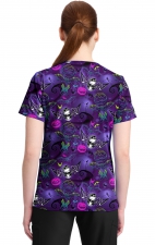 TF796 Tooniforms 2 Pocket V-Neck Print Top by Cherokee - Ghost-Like Charm