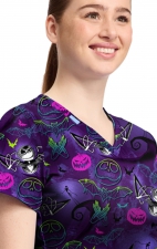 TF796 Tooniforms 2 Pocket V-Neck Print Top by Cherokee - Ghost-Like Charm