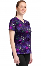 TF796 Tooniforms 2 Pocket V-Neck Print Top by Cherokee - Ghost-Like Charm