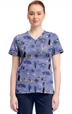 TF796 Tooniforms 2 Pocket V-Neck Print Top by Cherokee - Take Time to Unwind 